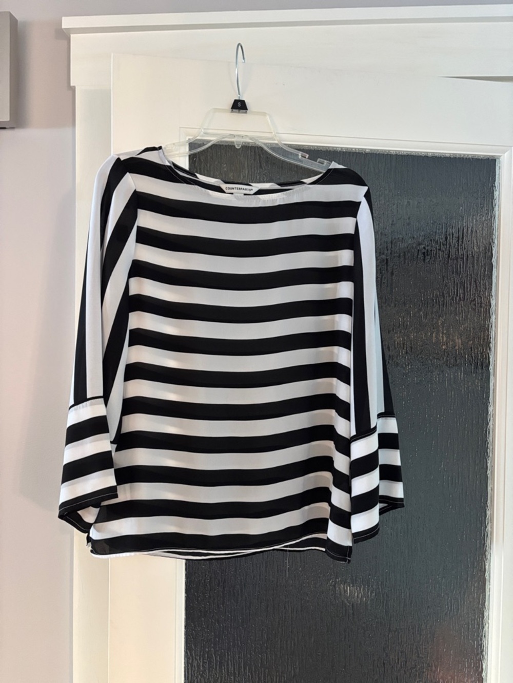 Counterparts Black and White Striped Blouse with Boatneck